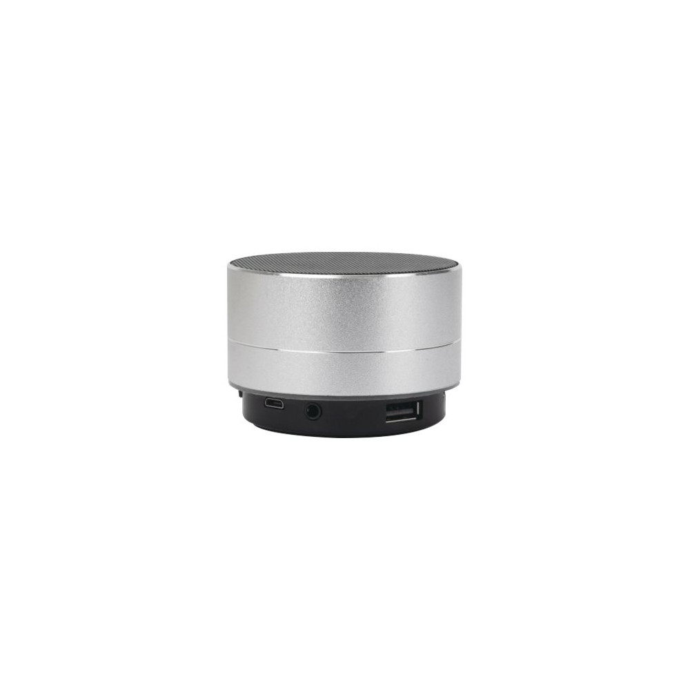 Produktbild för Manhattan Metallic Bluetooth Speaker (Clearance Pricing), Splashproof, Range 10m, microSD card reader, Aux 3.5mm connector, USB-A charging cable included (5V charging), Silver, Three Years Warranty - högtalare - för bärbar användning - trådlös