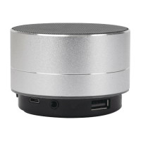 Produktbild för Manhattan Metallic Bluetooth Speaker (Clearance Pricing), Splashproof, Range 10m, microSD card reader, Aux 3.5mm connector, USB-A charging cable included (5V charging), Silver, Three Years Warranty - högtalare - för bärbar användning - trådlös
