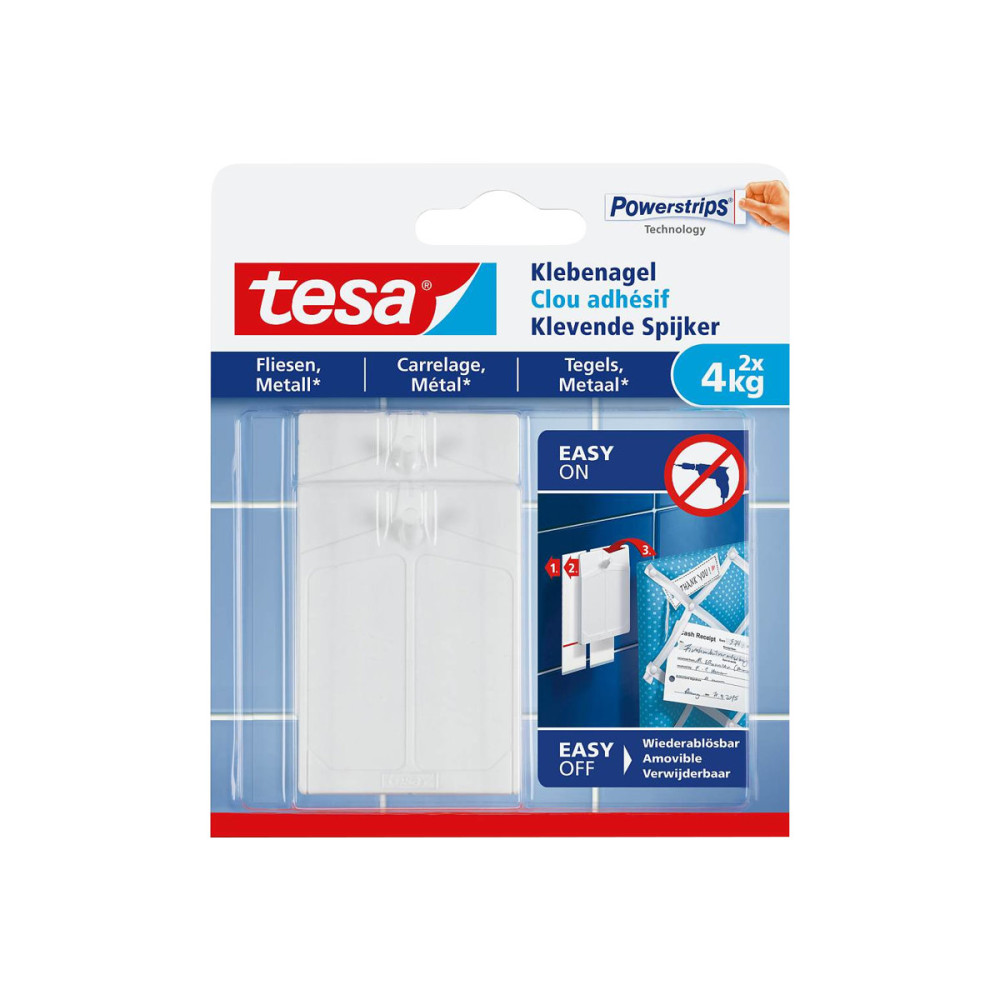 Produktbild för Tesa Powerstrips - självhäftande krok - vit (paket om 2)