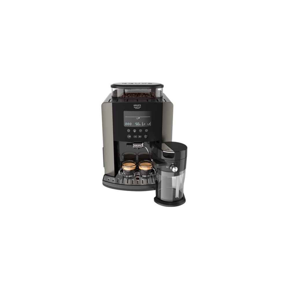 Produktbild för Krups Essential EA819E - automatisk kaffekokare med mjölkskummare - 15 bar - tenngrå
