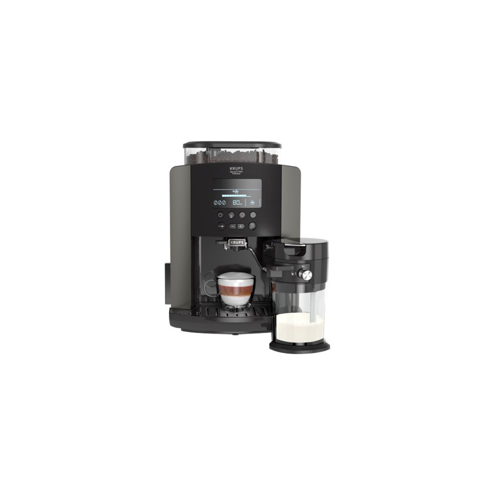 Produktbild för Krups Essential EA819E - automatisk kaffekokare med mjölkskummare - 15 bar - tenngrå
