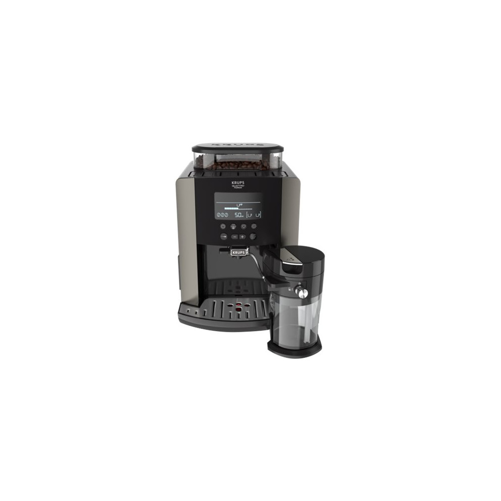 Produktbild för Krups Essential EA819E - automatisk kaffekokare med mjölkskummare - 15 bar - tenngrå
