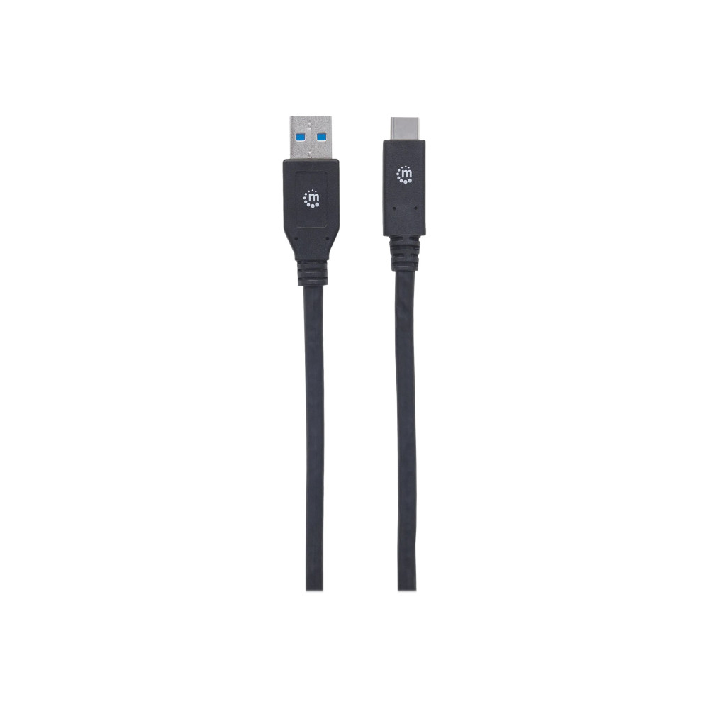 Produktbild för Manhattan USB-C to USB-A Cable, 3m, Male to Male, 5 Gbps (USB 3.2 Gen1 aka USB 3.0), 3A (fast charging), SuperSpeed USB, Black, Lifetime Warranty, Polybag - USB typ C-kabel - USB-C till USB typ A - 3 m