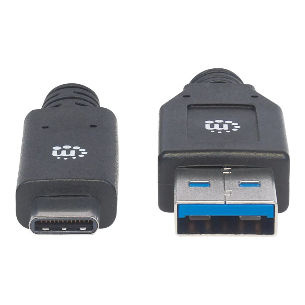 Produktbild för Manhattan USB-C to USB-A Cable, 3m, Male to Male, 5 Gbps (USB 3.2 Gen1 aka USB 3.0), 3A (fast charging), SuperSpeed USB, Black, Lifetime Warranty, Polybag - USB typ C-kabel - USB-C till USB typ A - 3 m