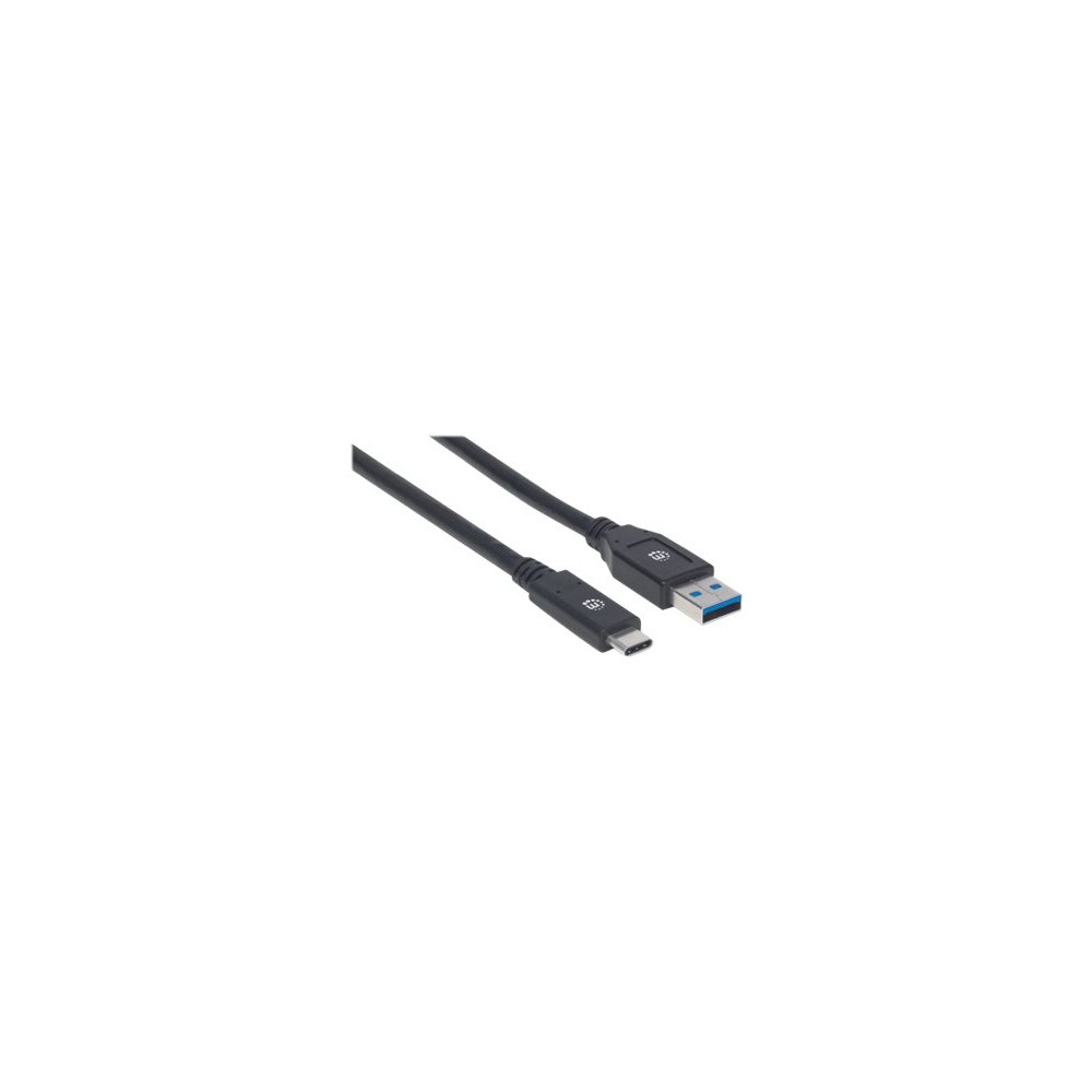 Produktbild för Manhattan USB-C to USB-A Cable, 3m, Male to Male, 5 Gbps (USB 3.2 Gen1 aka USB 3.0), 3A (fast charging), SuperSpeed USB, Black, Lifetime Warranty, Polybag - USB typ C-kabel - USB-C till USB typ A - 3 m