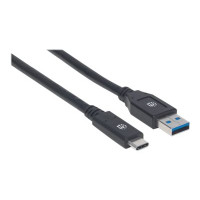 Produktbild för Manhattan USB-C to USB-A Cable, 3m, Male to Male, 5 Gbps (USB 3.2 Gen1 aka USB 3.0), 3A (fast charging), SuperSpeed USB, Black, Lifetime Warranty, Polybag - USB typ C-kabel - USB-C till USB typ A - 3 m