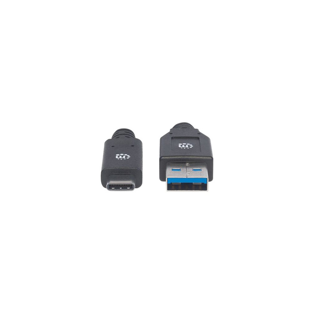 Produktbild för Manhattan USB-C to USB-A Cable, 3m, Male to Male, 5 Gbps (USB 3.2 Gen1 aka USB 3.0), 3A (fast charging), SuperSpeed USB, Black, Lifetime Warranty, Polybag - USB typ C-kabel - USB-C till USB typ A - 3 m