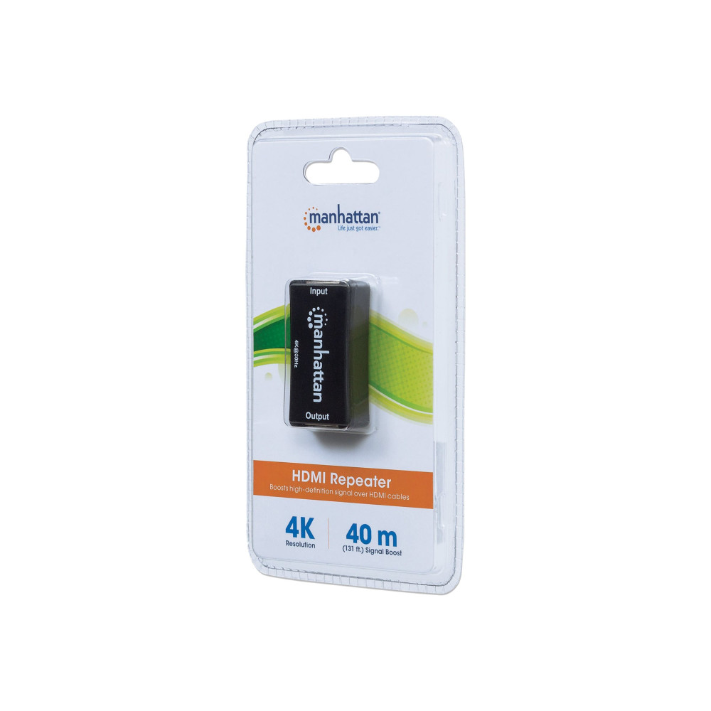 Produktbild för Manhattan HDMI Repeater, 4K@60Hz, Active, Boosts HDMI Signal up to 40m, Black, Three Year Warranty, Blister - förlängd räckvidd för audio/video - HDMI