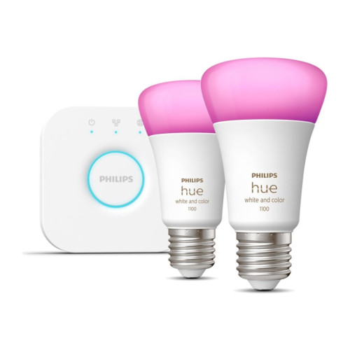 Philips Philips Hue White and Color Ambiance Starter Kit - trådlös belysningsuppsättning - LED-glödlampa x 2 - form: A60 - E27 - 11 W - RGB/varmt till kallt vitt ljus - 2000-6500 K - vit