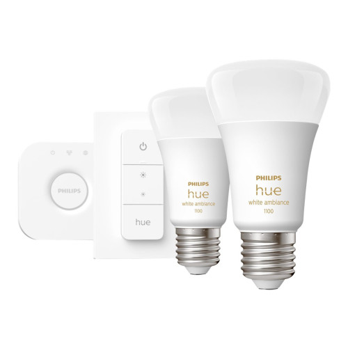 Philips Philips Hue White ambiance Starter Kit - trådlös belysningsuppsättning - LED-glödlampa x 2 - form: A60 - E27 - 8 W - varmt vitt till svalt dagsljus - 2200-6500 K