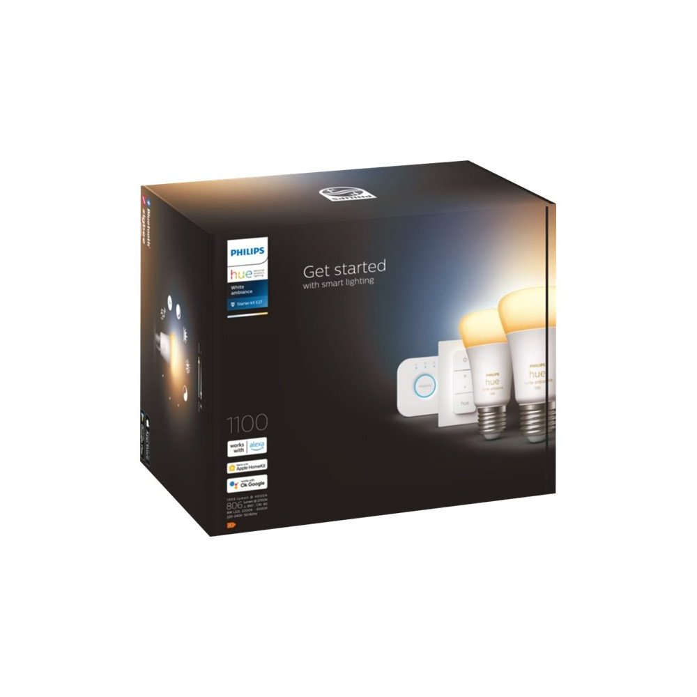 Produktbild för Philips Hue White ambiance Starter Kit - trådlös belysningsuppsättning - LED-glödlampa x 2 - form: A60 - E27 - 8 W - varmt vitt till svalt dagsljus - 2200-6500 K