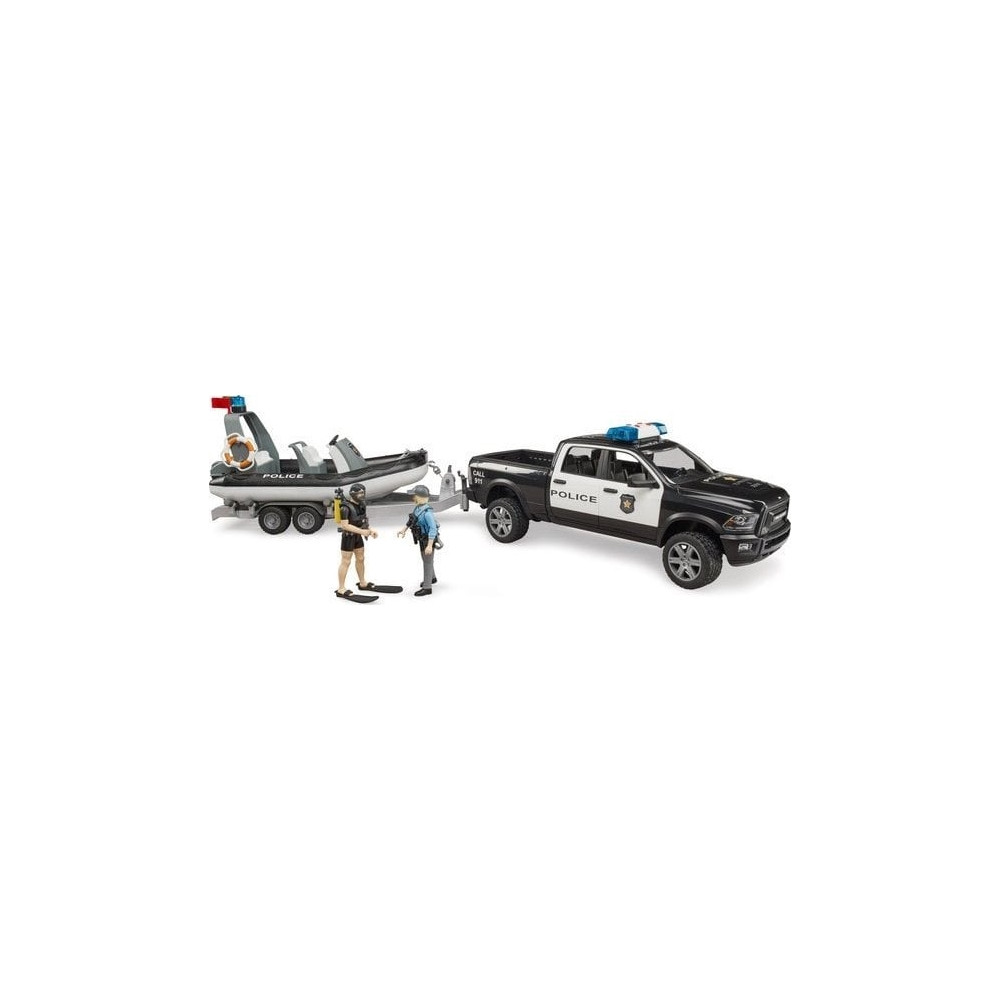 Produktbild för Bruder Dodge Ram 2500 Police pickup truck, trailer, boat, 2...