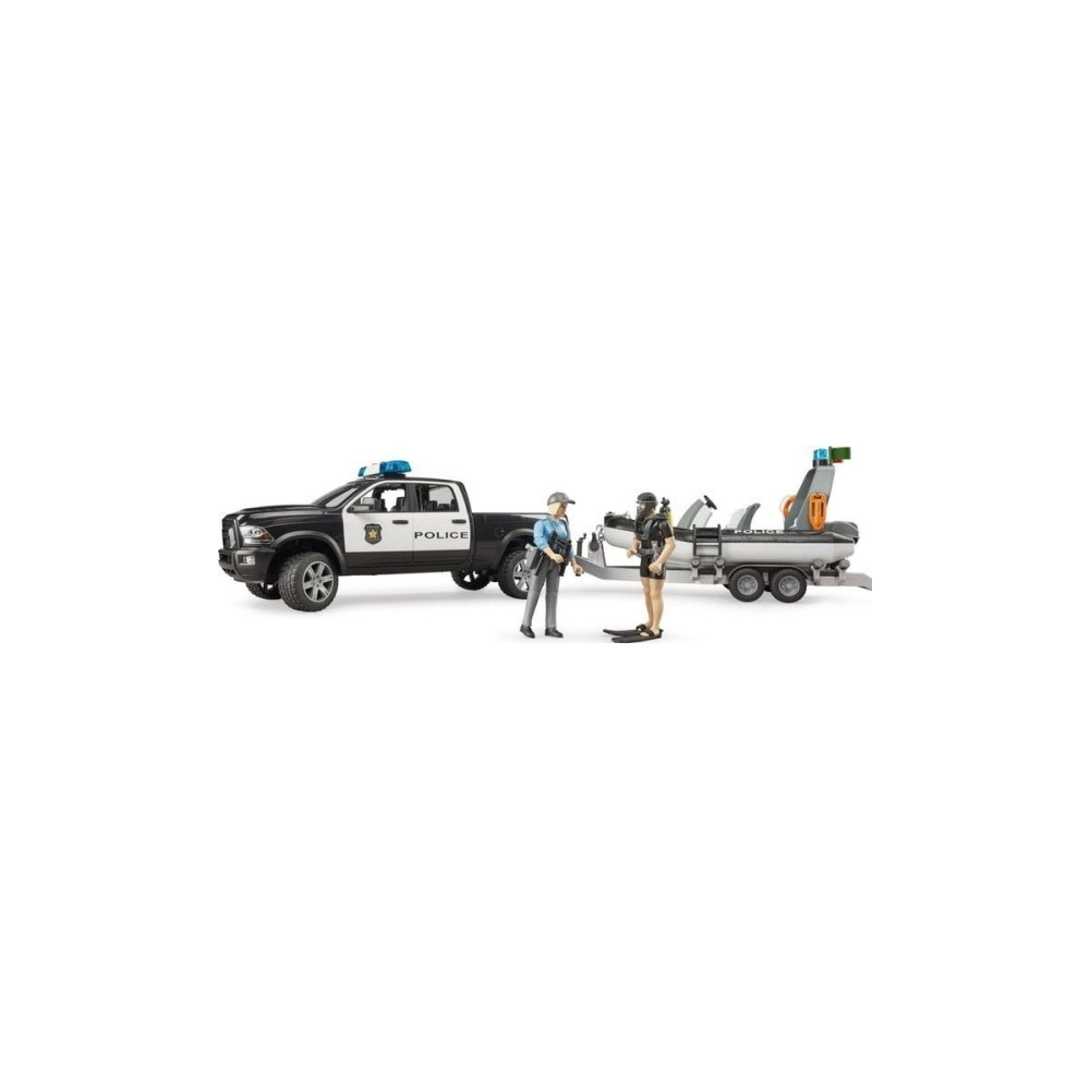 Produktbild för Bruder Dodge Ram 2500 Police pickup truck, trailer, boat, 2...