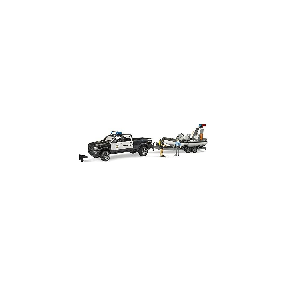 Produktbild för Bruder Dodge Ram 2500 Police pickup truck, trailer, boat, 2...
