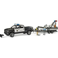 Produktbild för Bruder Dodge Ram 2500 Police pickup truck, trailer, boat, 2...