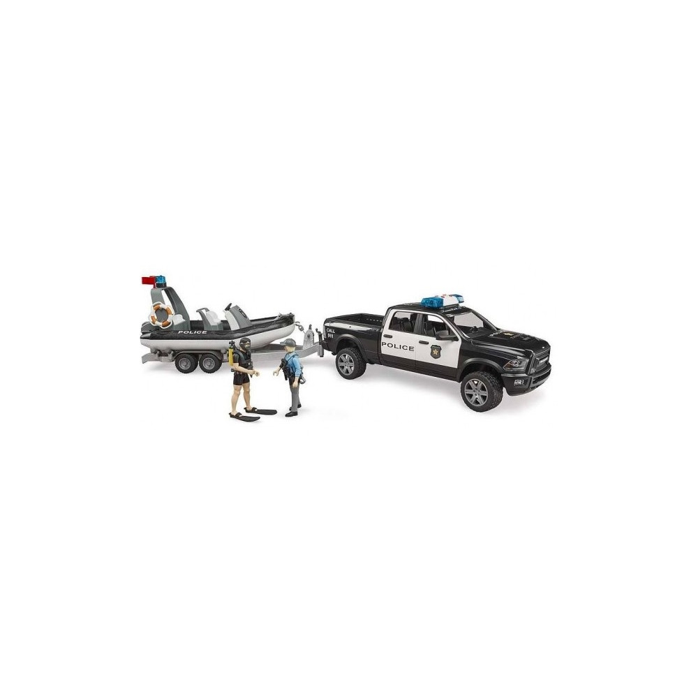 Produktbild för Bruder Dodge Ram 2500 Police pickup truck, trailer, boat, 2...