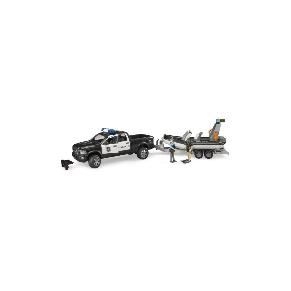 Produktbild för Bruder Dodge Ram 2500 Police pickup truck, trailer, boat, 2...