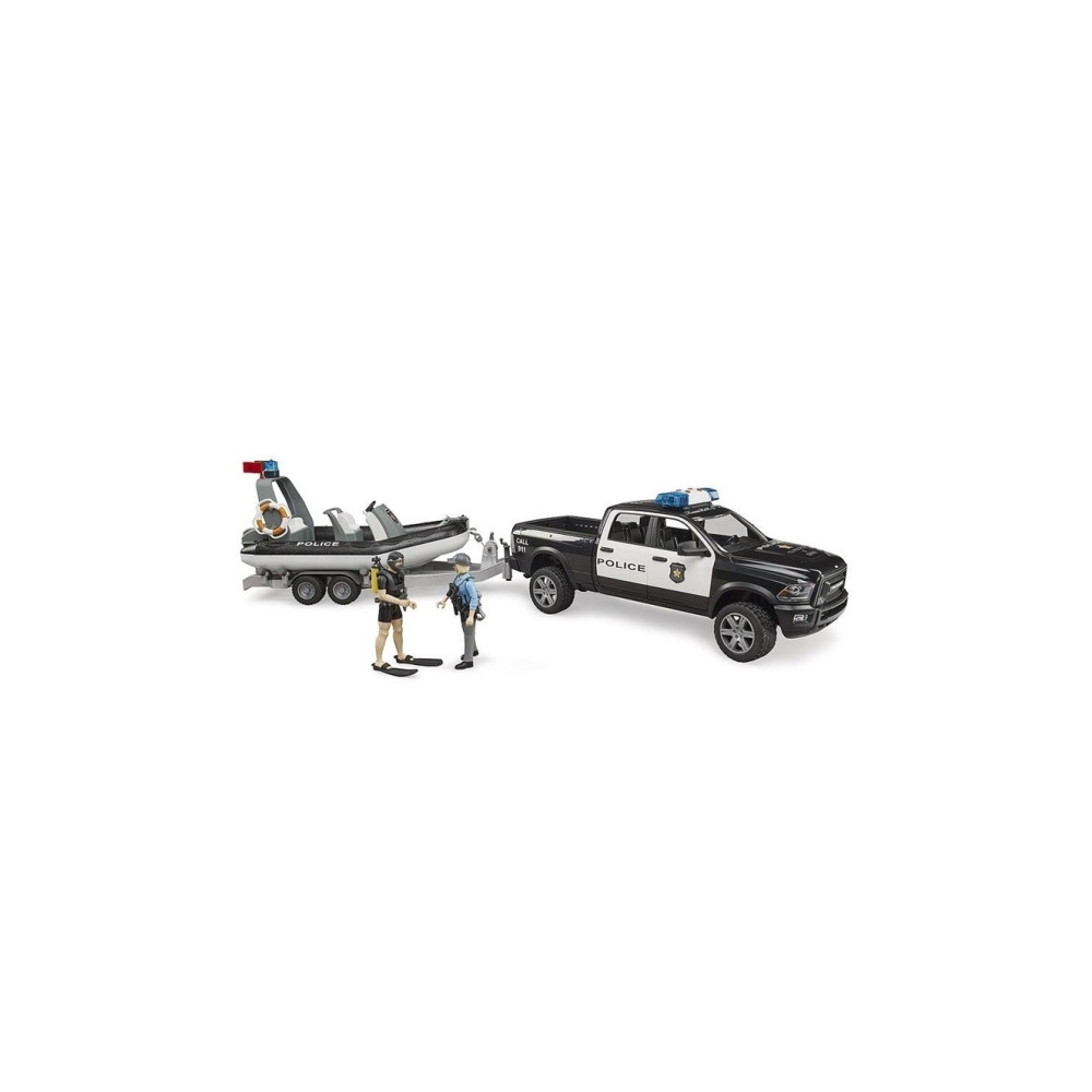 Produktbild för Bruder Dodge Ram 2500 Police pickup truck, trailer, boat, 2...