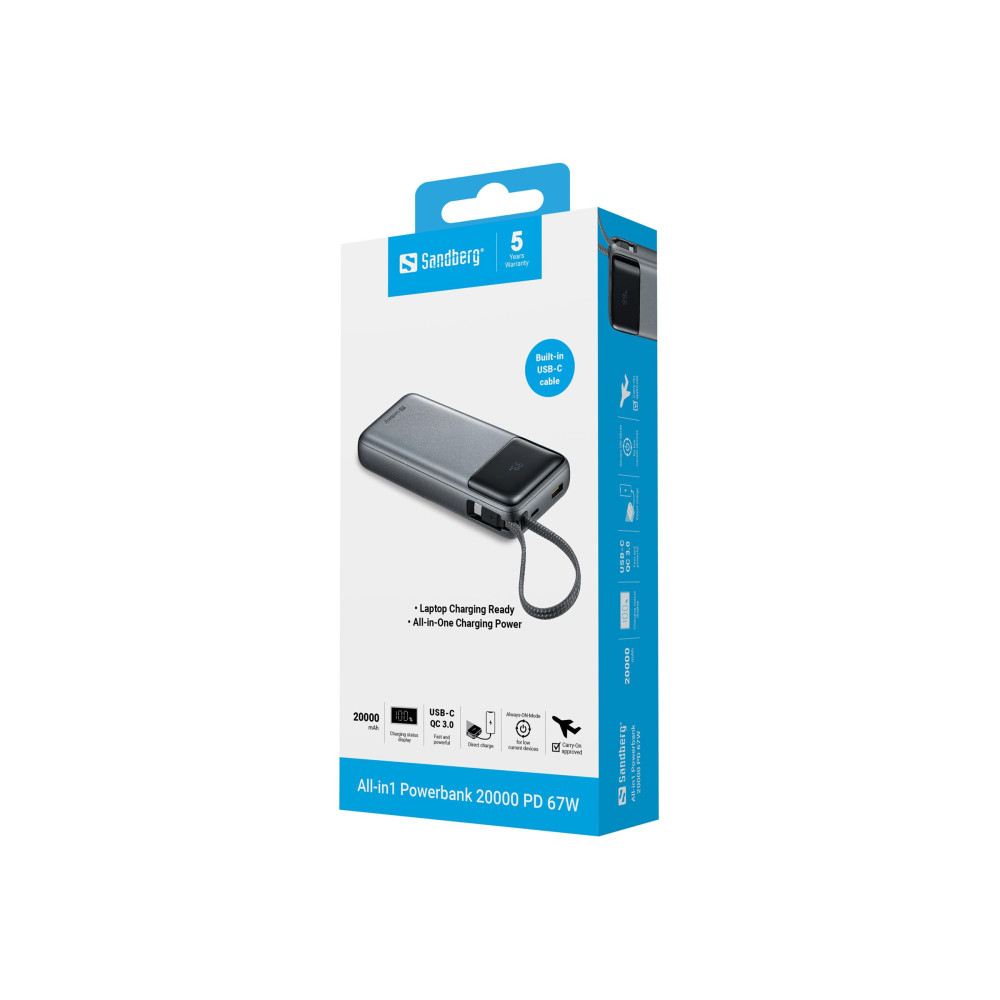 Produktbild för Sandberg All-in-1 - power bank - 67 watt - Li-pol - 20000 mAh - 74 Wh
