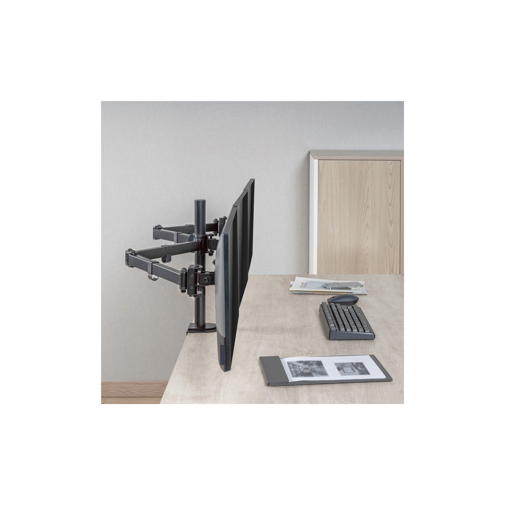 Produktbild för LogiLink monteringssats - justerbara dubbla armar - för 3 monitorer - arm längd: 658 mm - svart