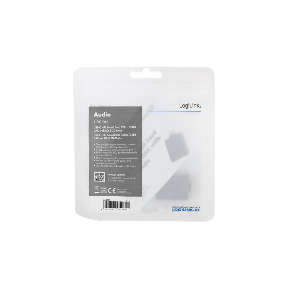Produktbild för LogiLink USB-C HiFi DAC with EQ and 3D Mode - ljudkort - USB-C
