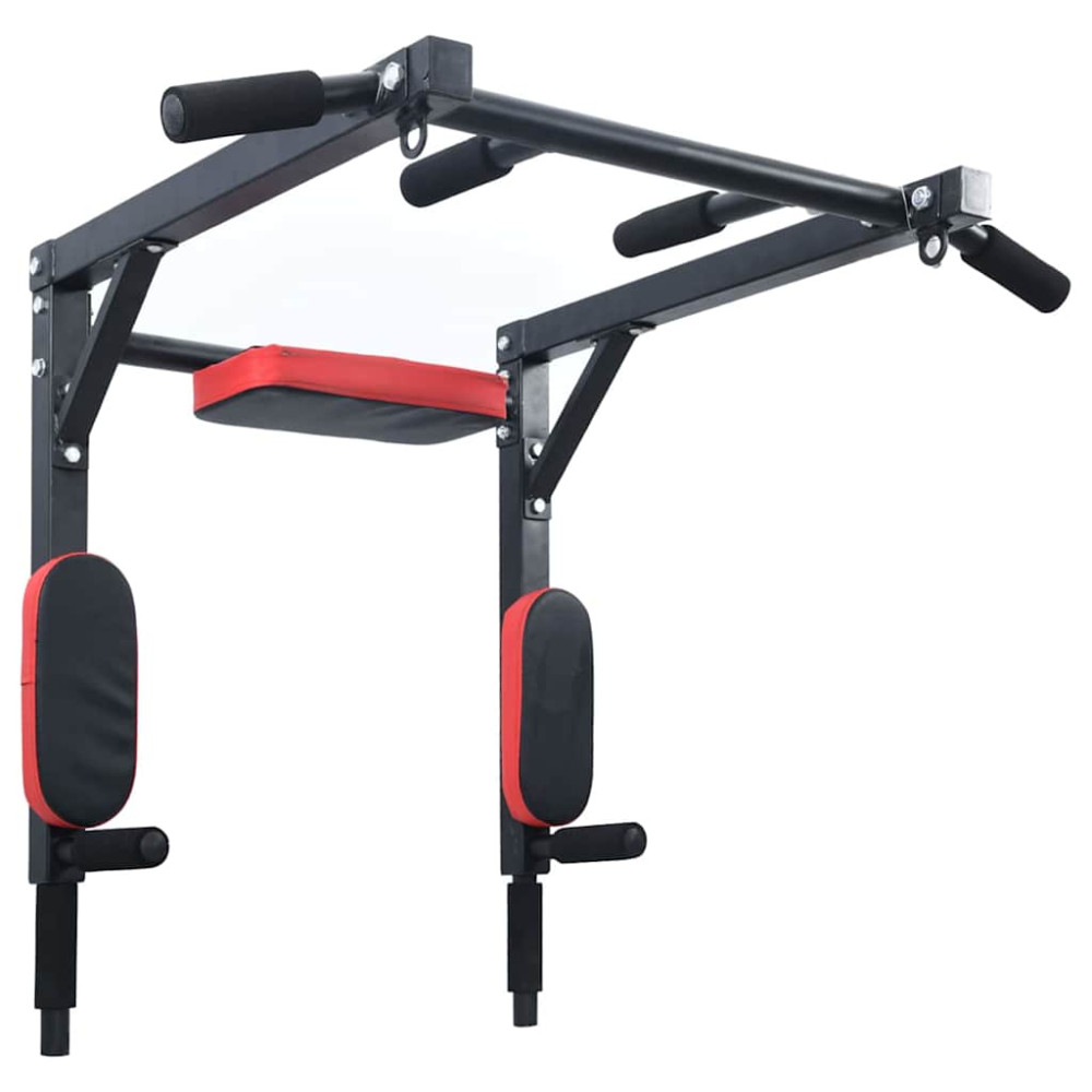 Produktbild för Pull Up Bar Dip Station Svart och Röd 89 x 59 x 70 cm