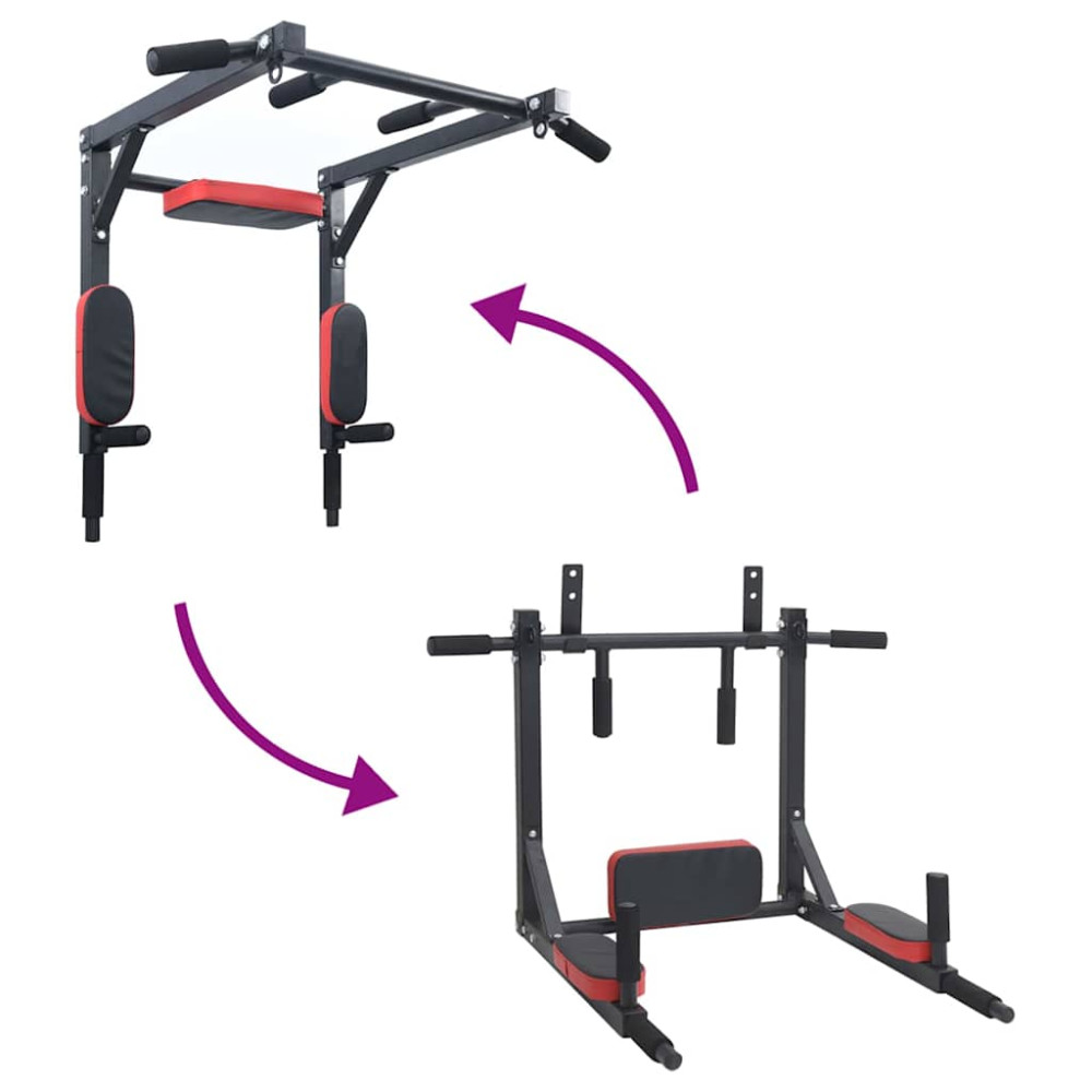 Produktbild för Pull Up Bar Dip Station Svart och Röd 89 x 59 x 70 cm