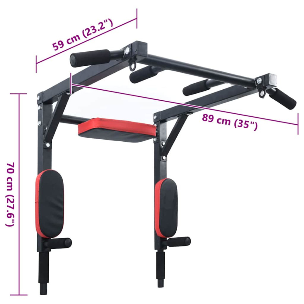 Produktbild för Pull Up Bar Dip Station Svart och Röd 89 x 59 x 70 cm