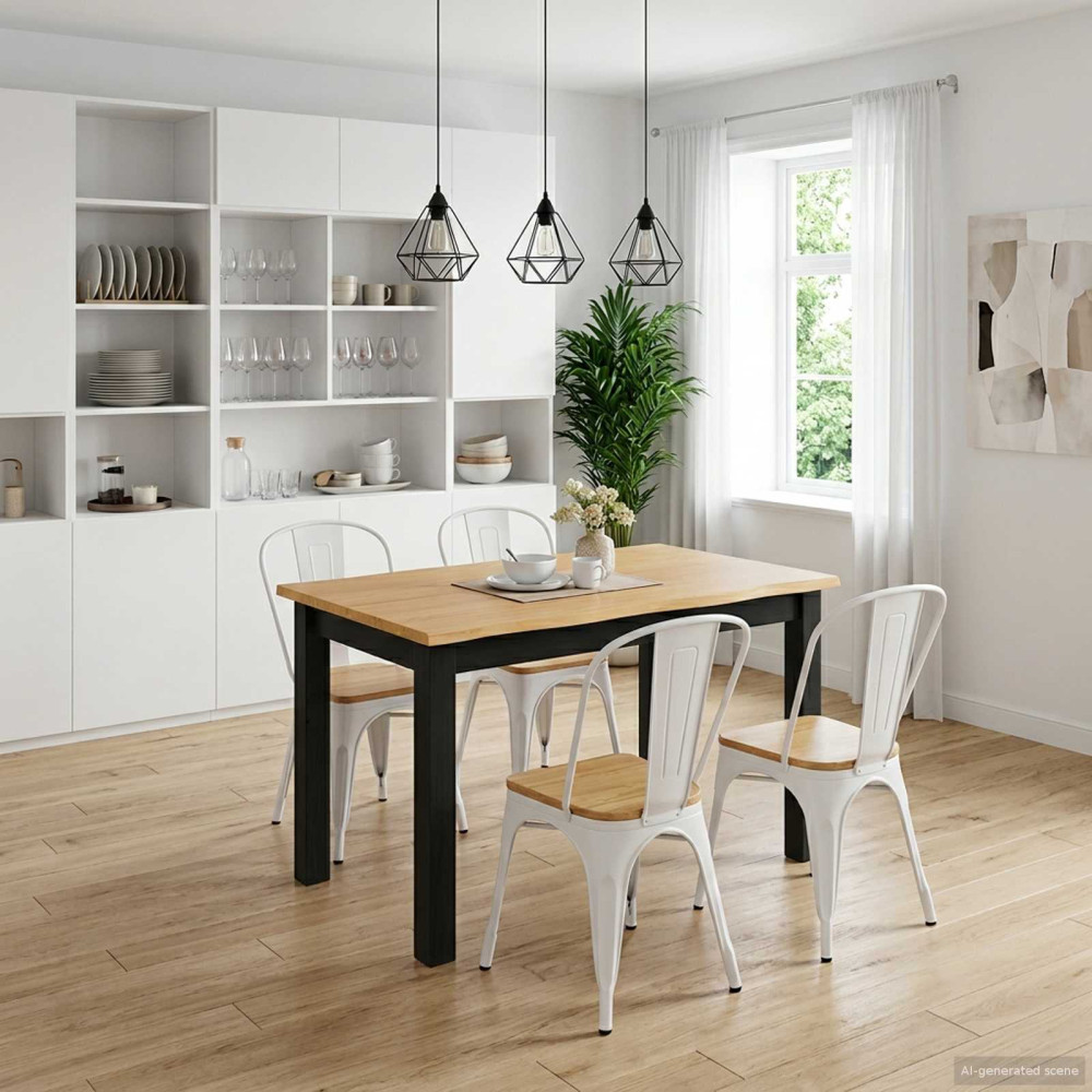 Produktbild för Matbord EKAI Svart 112 x 70 x 76,5 cm Massiv furu