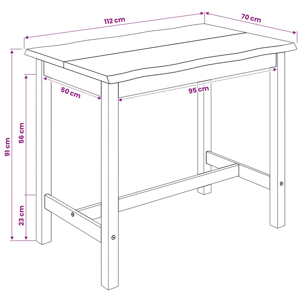Produktbild för Högt Barbord EKAI Svart 112 x 70 x 91 cm Massiv furu