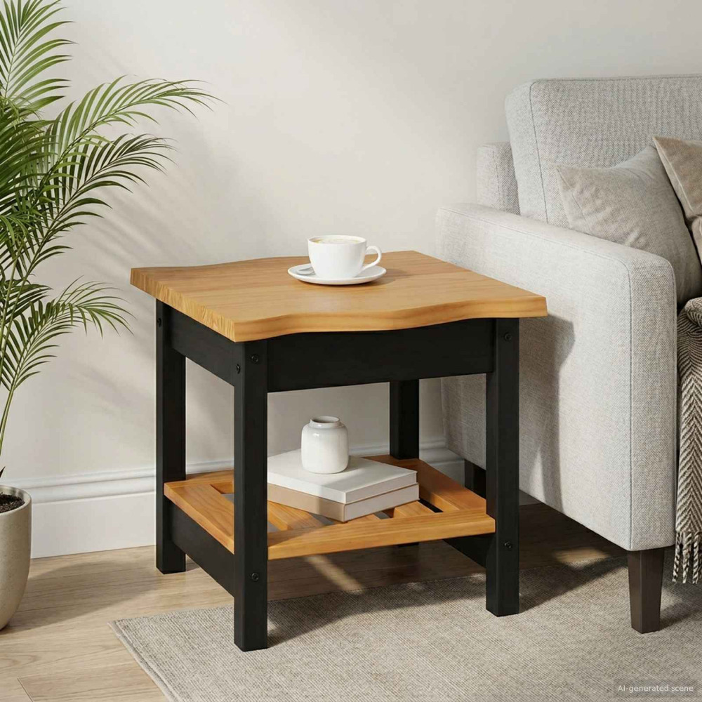 Produktbild för Sidobord med hylla EKAI Svart 50 x 50 x 45,5 cm Massiv furu