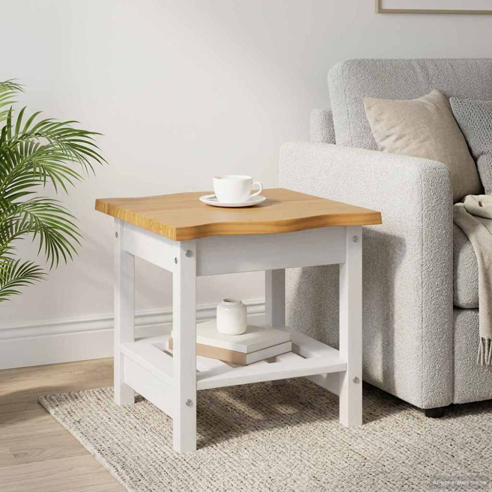 Produktbild för Sidobord med hylla EKAI Vit 50 x 50 x 45,5 cm Massiv furu