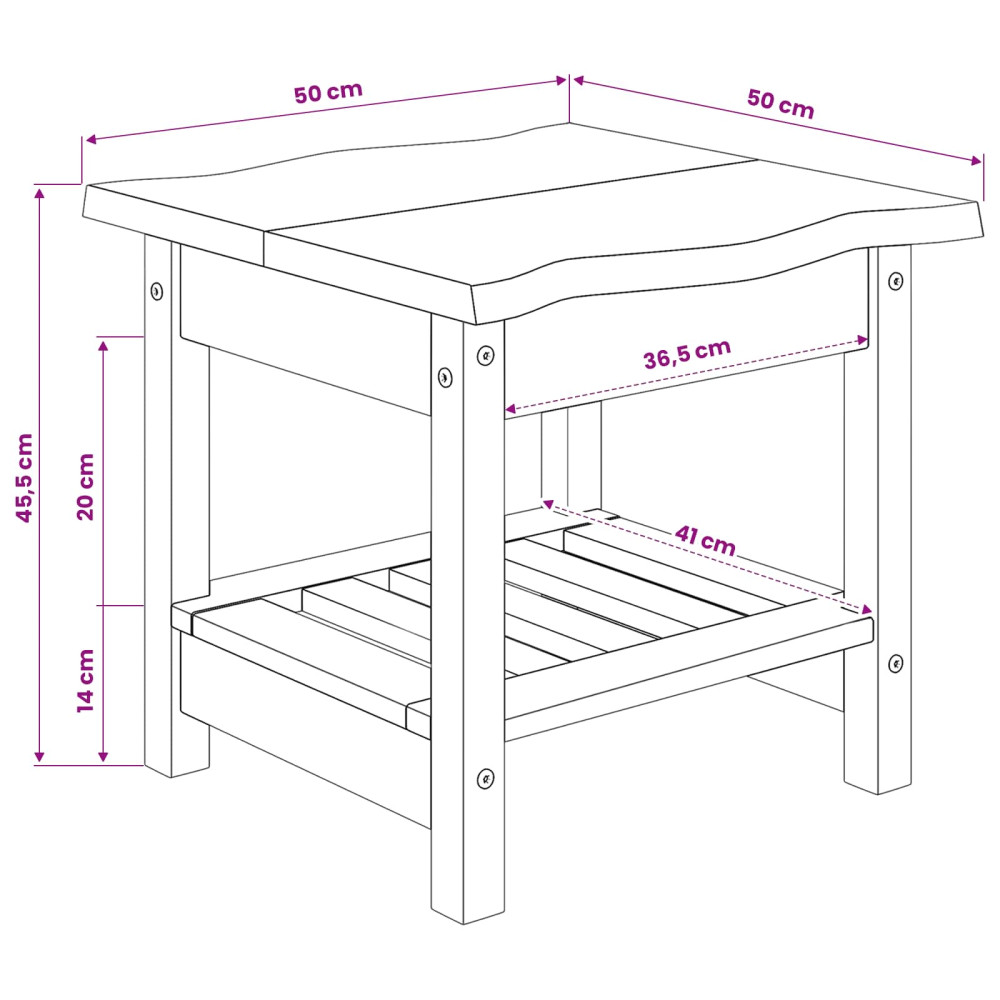 Produktbild för Sidobord med hylla EKAI Vit 50 x 50 x 45,5 cm Massiv furu