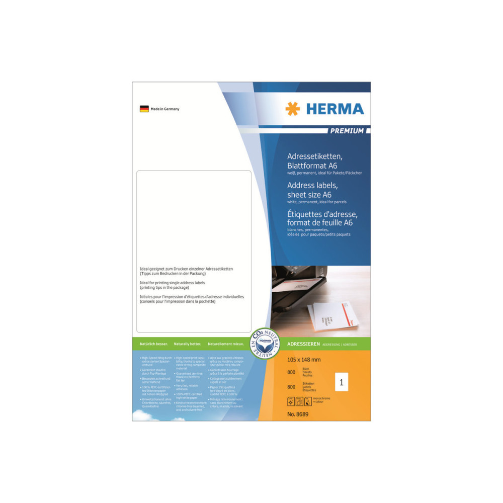 Produktbild för HERMA Premium - adresslappar - matt - 800 etikett (er) - A6
