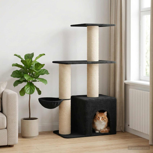 vidaXL Kattträd med sisal klöspelare Mörkgrå 133 cm