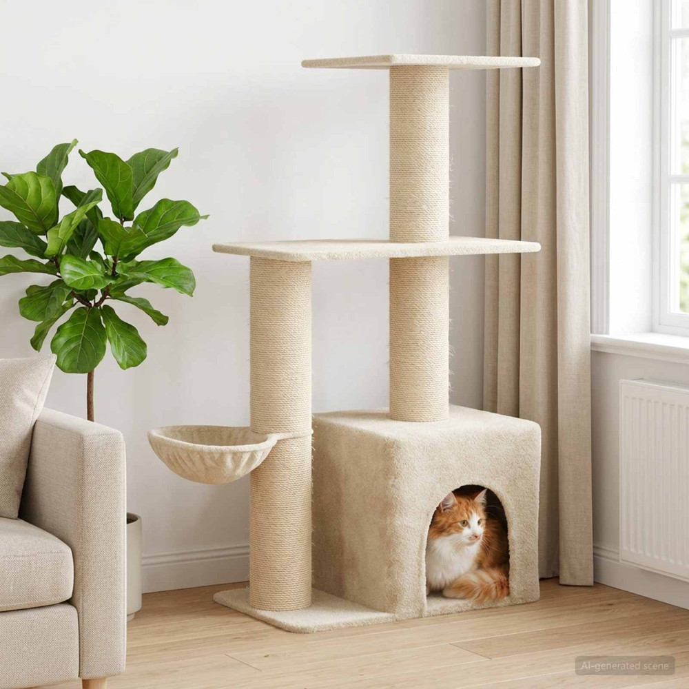 Produktbild för Kattträd med sisal klöspelare Gräddvit 133 cm