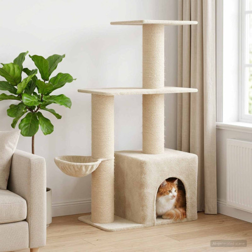 vidaXL Kattträd med sisal klöspelare Gräddvit 133 cm