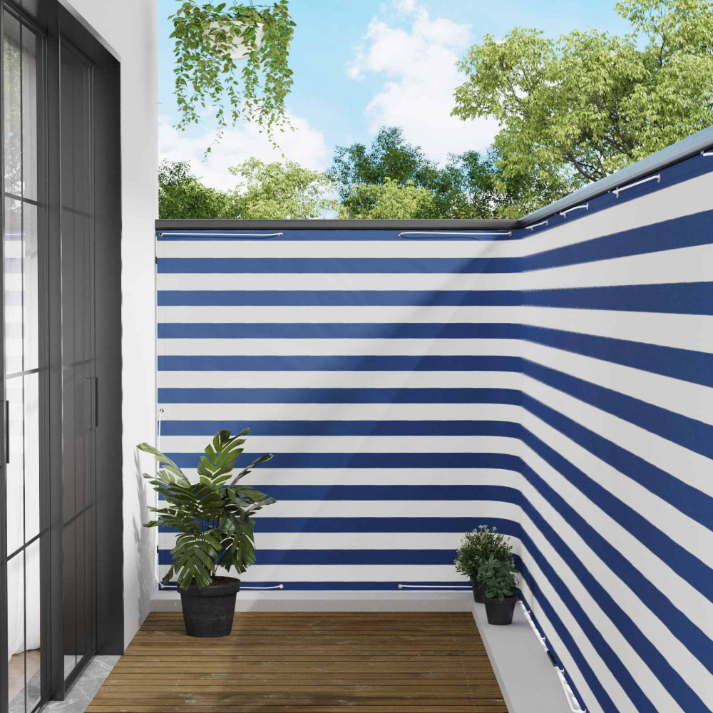 Produktbild för Balkongskärm 150 x 400 cm Tyg med PU-beläggning Blå och Vit
