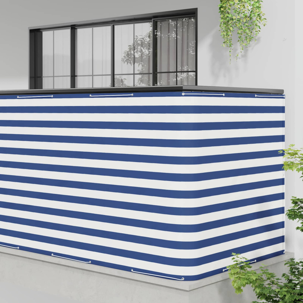 Produktbild för Balkongskärm 150 x 500 cm Tyg med PU-beläggning Blå och Vit