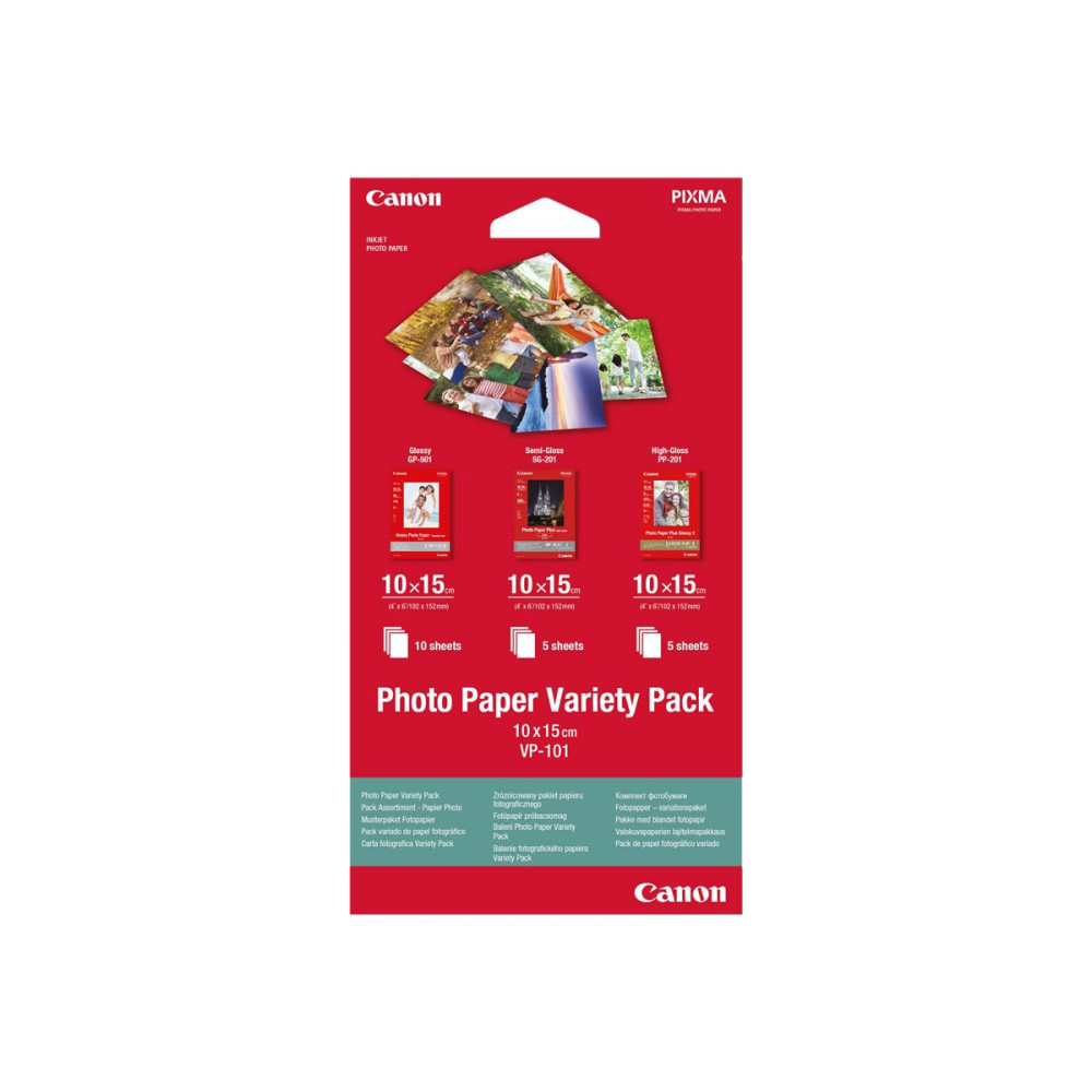 Produktbild för Canon Variety Pack VP-101 - set med fotopapper - 15 ark - 100 x 150 mm