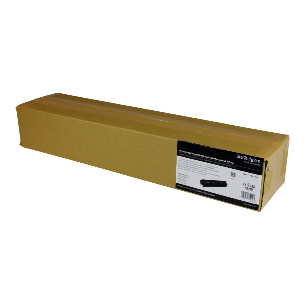 Produktbild för StarTech.com 2U horisontell kanalpanel för kabelhantering med fingrar och lock för hylla - rackpanel för kabelhantering - 2U