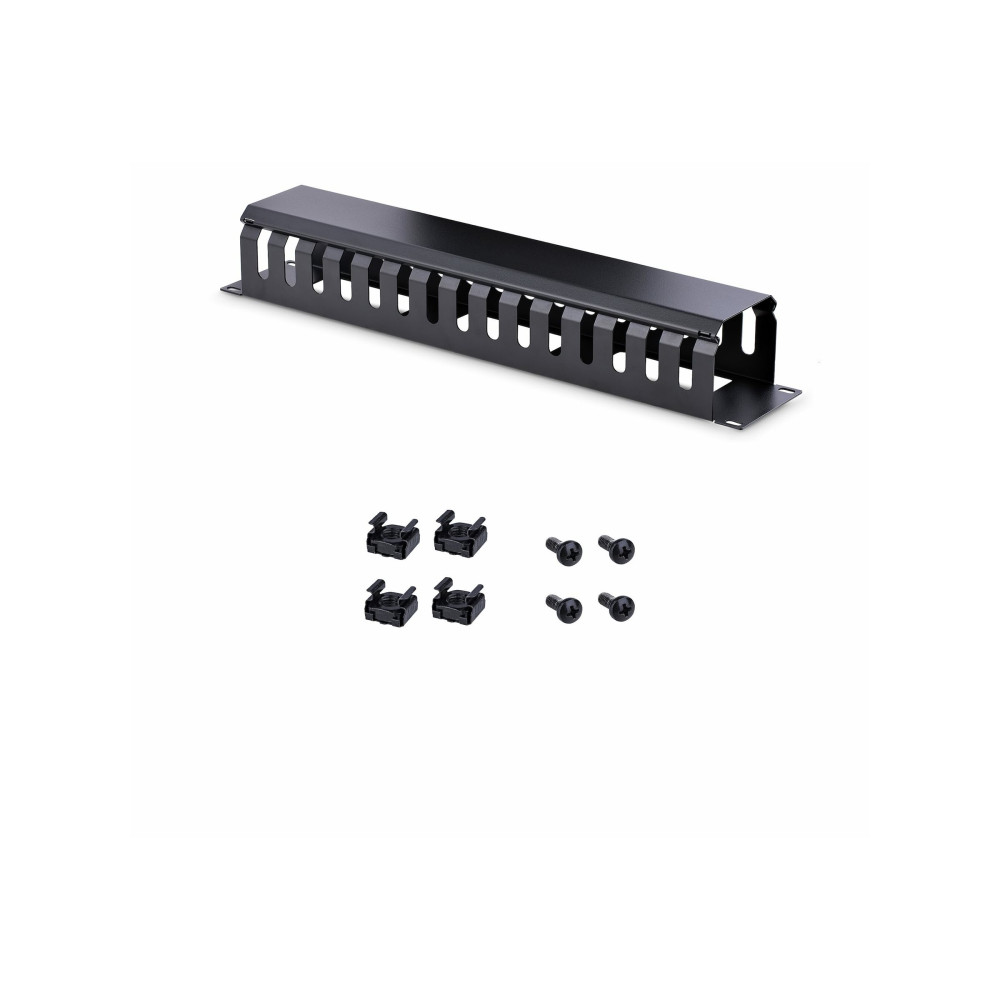 Produktbild för StarTech.com 2U horisontell kanalpanel för kabelhantering med fingrar och lock för hylla - rackpanel för kabelhantering - 2U
