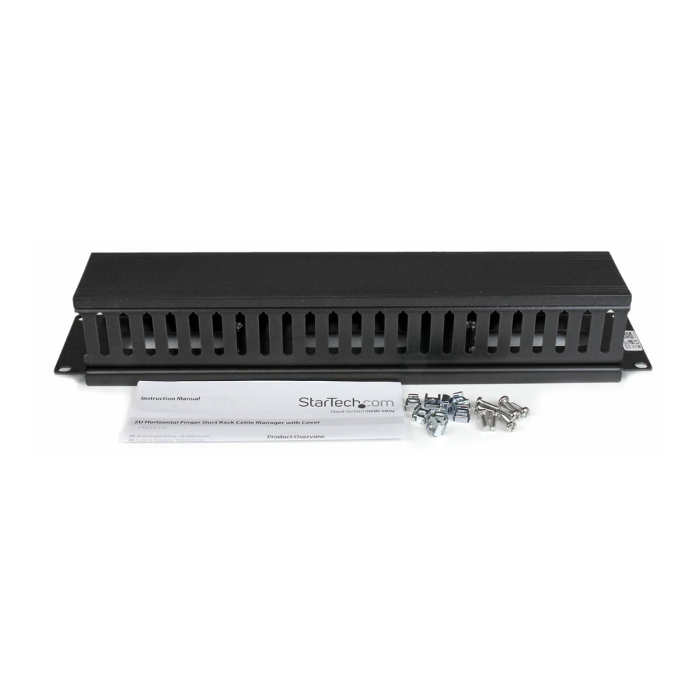 Produktbild för StarTech.com 2U horisontell kanalpanel för kabelhantering med fingrar och lock för hylla - rackpanel för kabelhantering - 2U