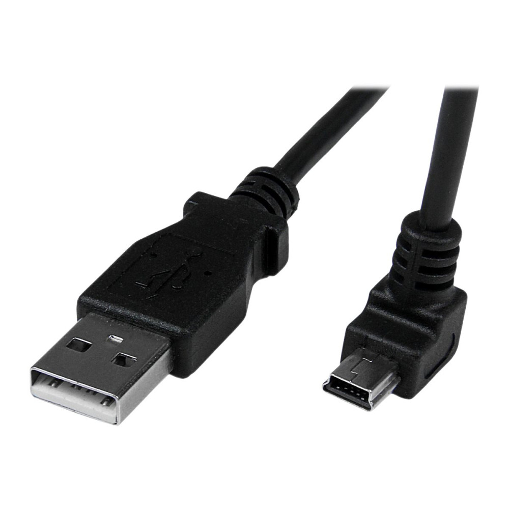 Produktbild för StarTech.com Down Angle Mini USB Cable - 2m - Black - USB A to Mini USB B - USB to Mini USB Cable - Mini USB Charger - USB A to Mini B (USBAMB2MD) - USB-kabel - USB till mini-USB typ B - 2 m