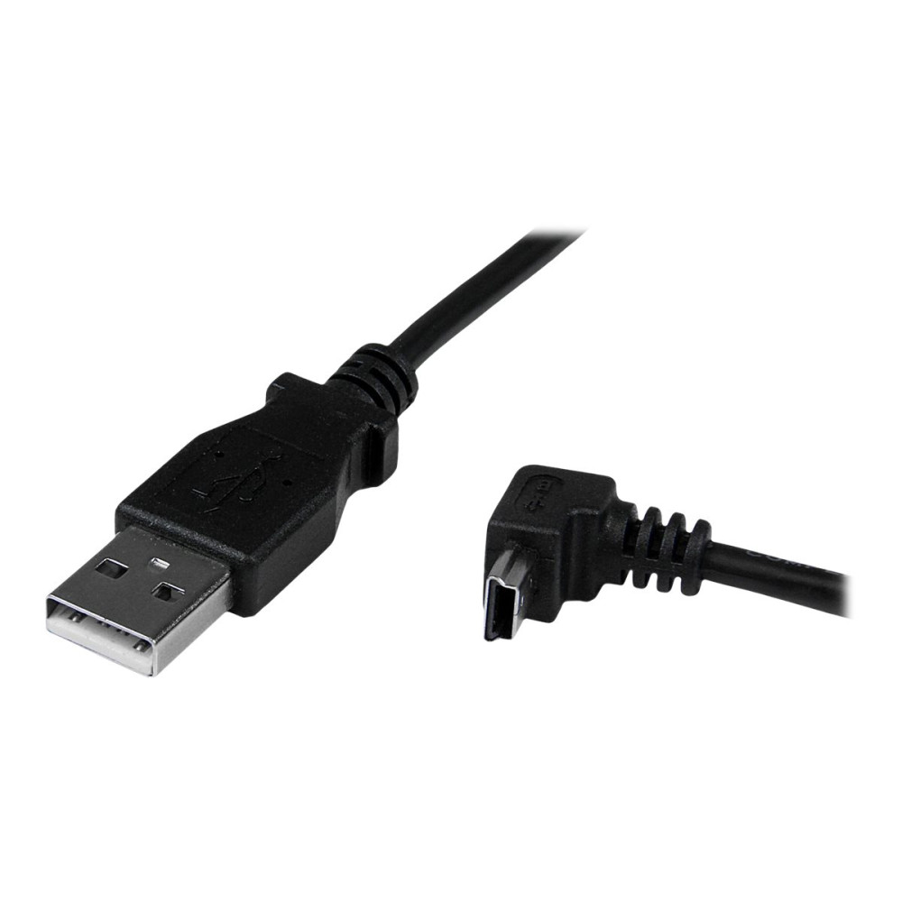 Produktbild för StarTech.com Down Angle Mini USB Cable - 2m - Black - USB A to Mini USB B - USB to Mini USB Cable - Mini USB Charger - USB A to Mini B (USBAMB2MD) - USB-kabel - USB till mini-USB typ B - 2 m