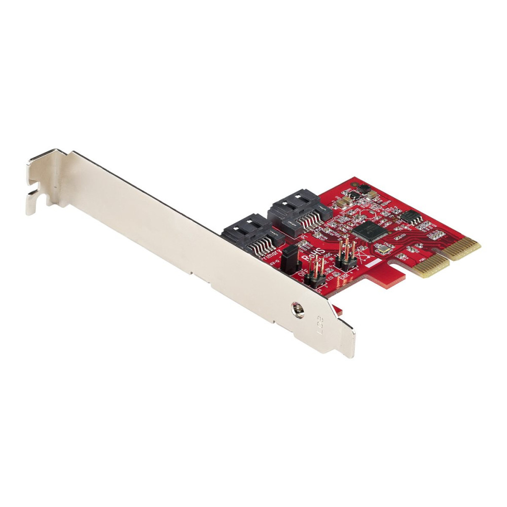 Produktbild för StarTech.com SATA PCIe-kort - 2-portars PCIe SATA-expansionskort - 6 Gbit/s - Hel-/lågprofil - PCI Express till SATA-adapter/kontroller - ASM1062R SATA RAID - PCIe till SATA-omvandlare - kontrollerkort - SATA 6Gb/s - PCIe 2.0 x2