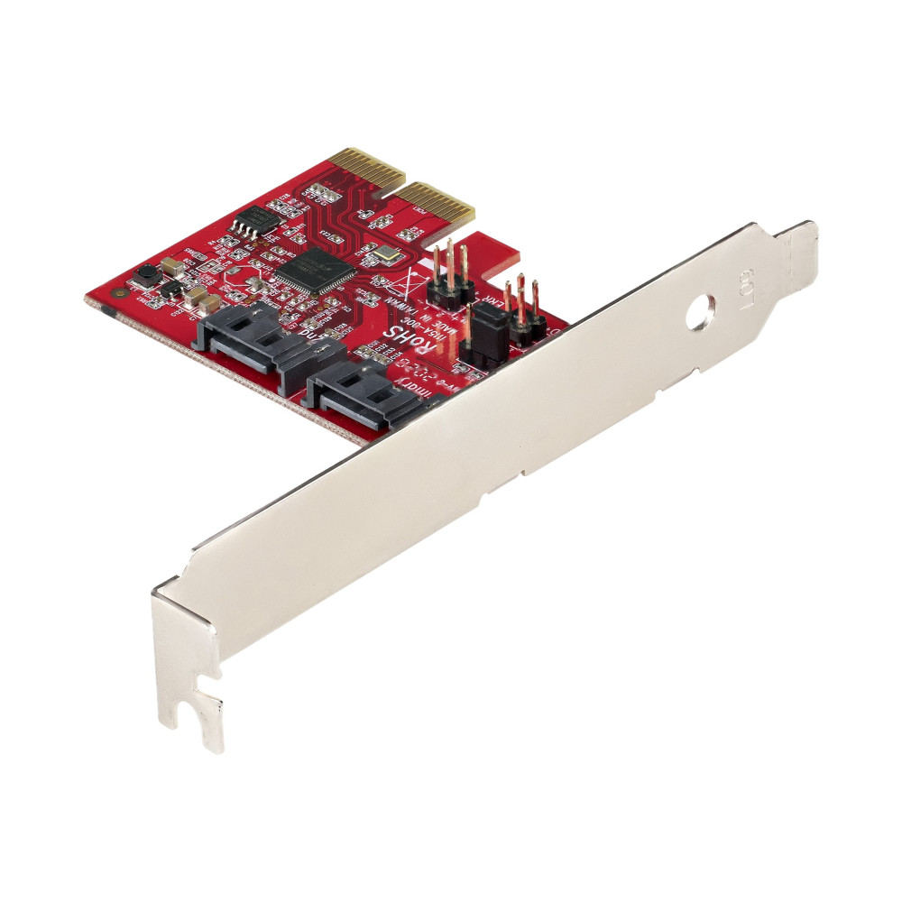 Produktbild för StarTech.com SATA PCIe-kort - 2-portars PCIe SATA-expansionskort - 6 Gbit/s - Hel-/lågprofil - PCI Express till SATA-adapter/kontroller - ASM1062R SATA RAID - PCIe till SATA-omvandlare - kontrollerkort - SATA 6Gb/s - PCIe 2.0 x2