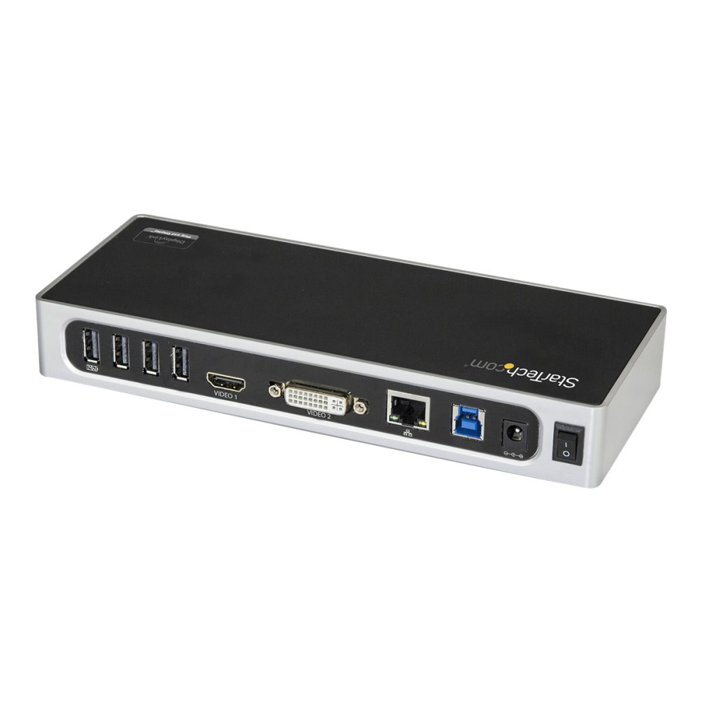 Produktbild för StarTech.com USB 3.0 Docking Station, Dual Monitor Laptop Docking Station with HDMI & DVI/VGA Video, 6-port USB 3.1 Gen 1 5Gbps Hub, GbE, Audio, Universal USB Type-A Dock, Windows & Mac - Dual Display Dock (DK30ADD) - dockningsstation - USB - DVI, HDMI - 