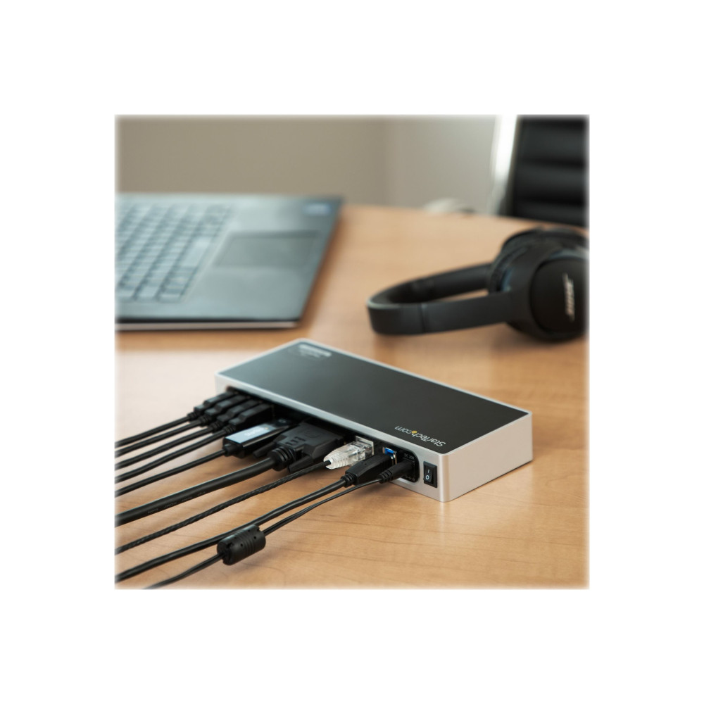Produktbild för StarTech.com USB 3.0 Docking Station, Dual Monitor Laptop Docking Station with HDMI & DVI/VGA Video, 6-port USB 3.1 Gen 1 5Gbps Hub, GbE, Audio, Universal USB Type-A Dock, Windows & Mac - Dual Display Dock (DK30ADD) - dockningsstation - USB - DVI, HDMI - 