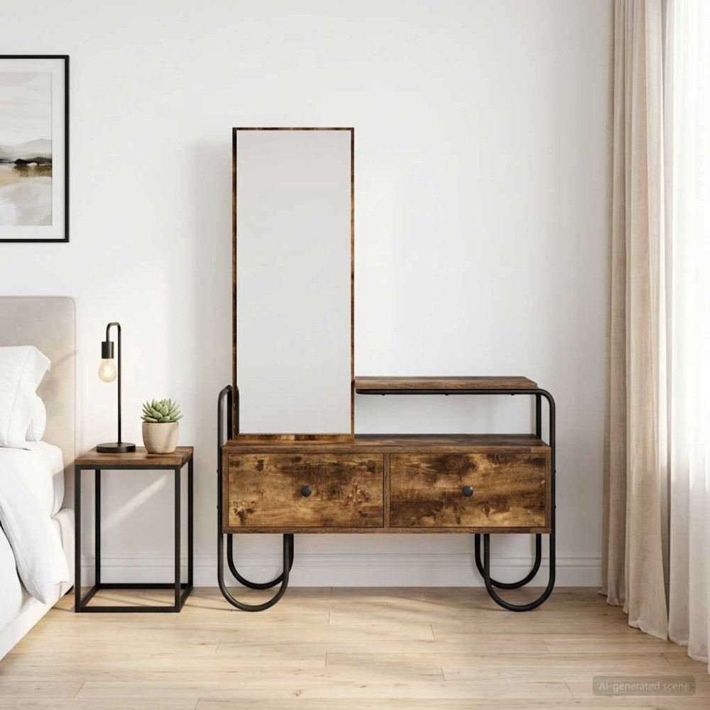Produktbild för Smyckebord med låda Rökt ek 100 x 36,5 x 136 cm Konstruerat trä